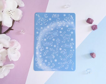 constellations A6 sticker sheet - celestial and star bullet journal stickers, blue dreamy miniature stickers for scrapbooking and diary