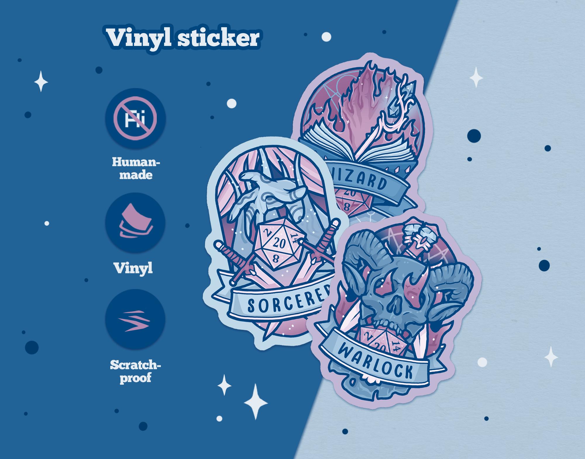 DnD class stickers - glossy vinyl stickers / D&D, dungeons and dragons, laptop ipad guitar helmet vinyl adventure logo stickers