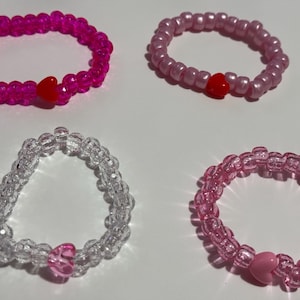 Valentines Day Inspired Beaded Pony Bead Bracelets, Heart Kandi Vsco Beaded bracelet