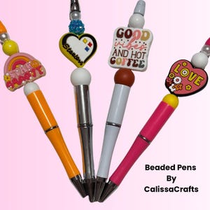 Beaded Refillable Ballpoint pen! Custom Pens, Cute Silicone Saying beaded pens.
