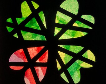 Shamrock Paper Sun Catcher Templates St. Patrick's Day Paper Stained Glass Kid's Paper Crafts Seniors and Kid's Activities Window Decor