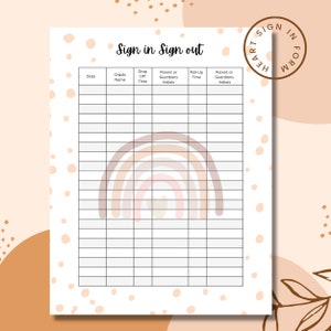 Sign-in Sheets Printable Sign in Sheet Attendance Sheet Drop off Form Classroom Attendance Sign in and out Logs Boho Rainbow Sign in-out