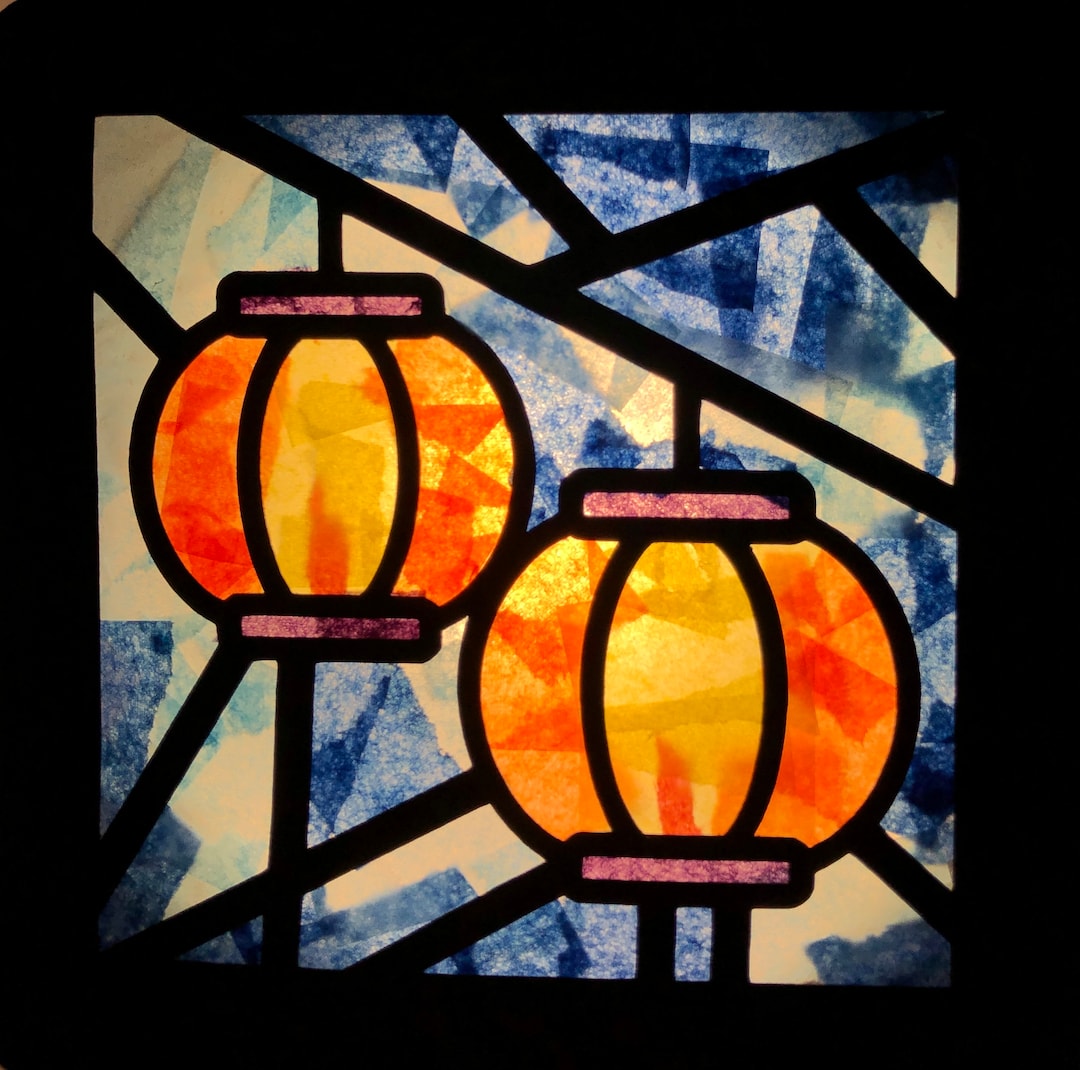 Tissue Paper Stained Glass Paper Suncatcher Senior Activities Japanese