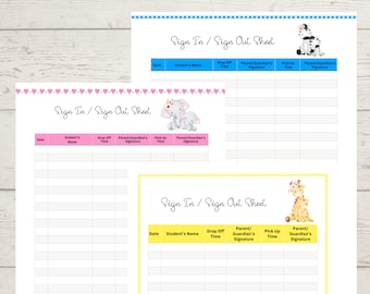 Sign-in Printable Sign in Sheet Attendance Sheet Drop off Form Classroom Attendance Sign in and out Logs Printable School Sign in-out