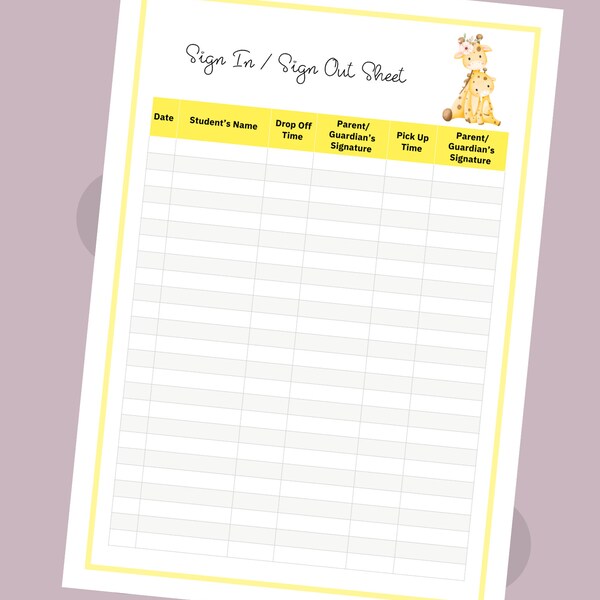 Sign Out Sheets Printable - Etsy