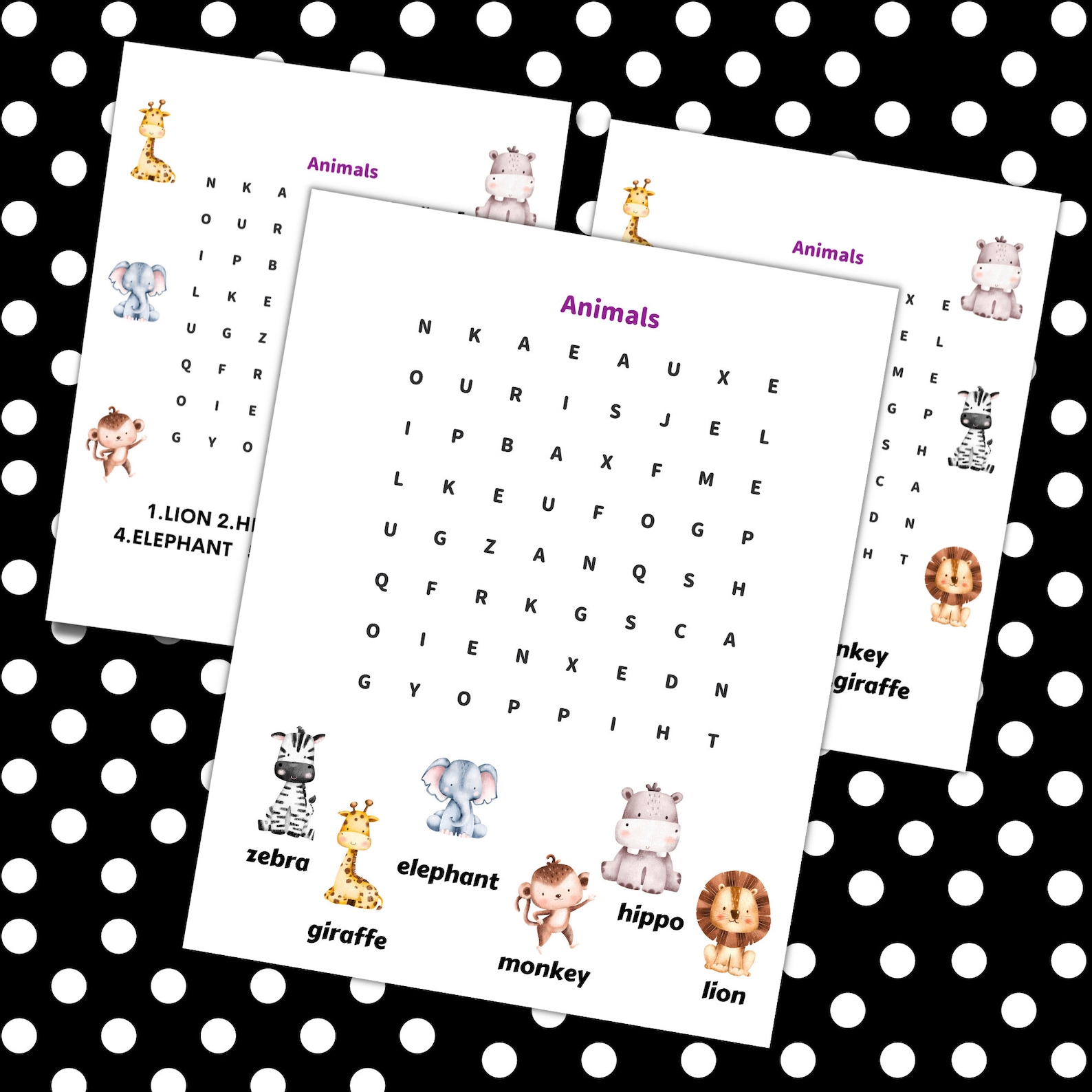 Word Search Puzzles Animal Printable Puzzle 3 Templates Worksheet Kids ...