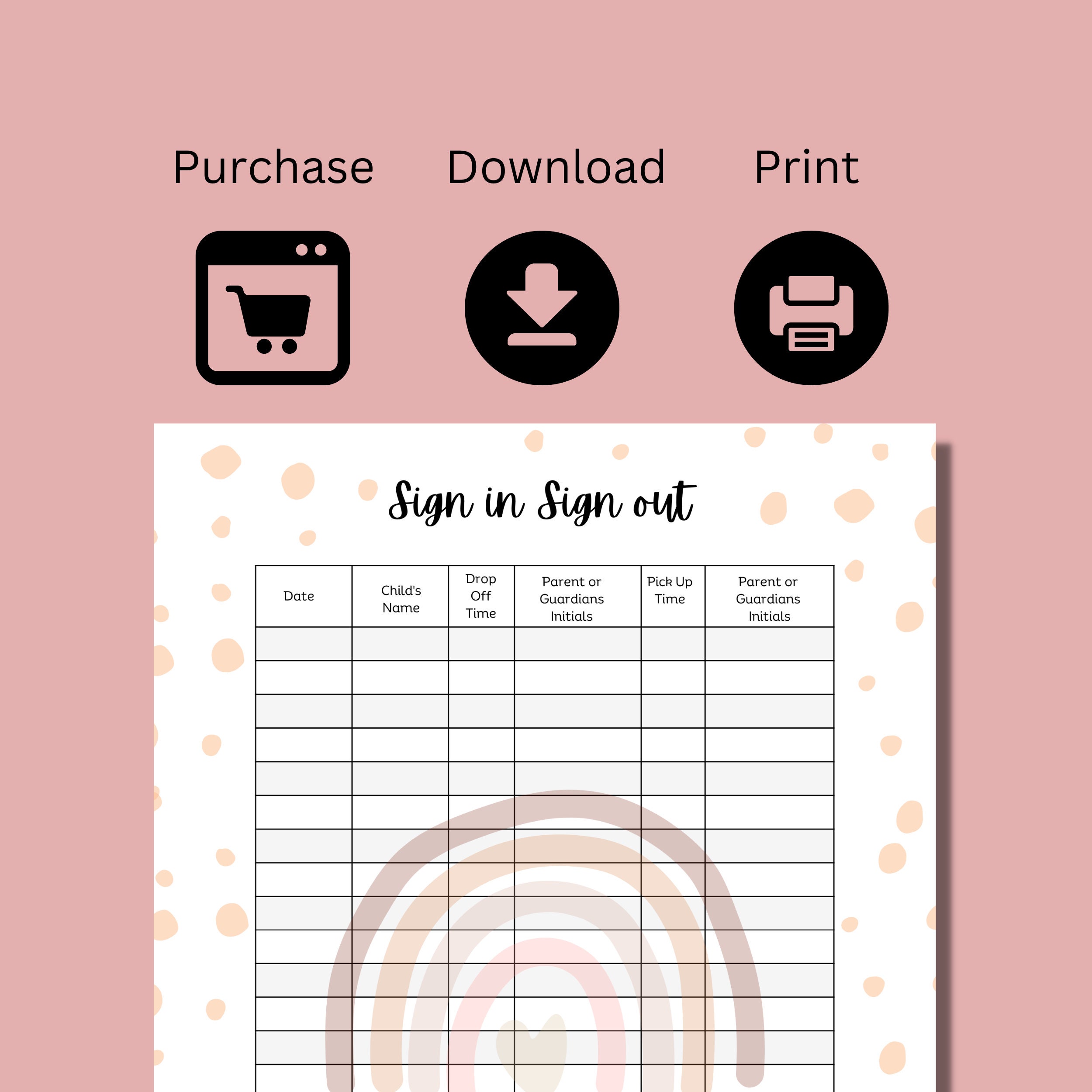 Sign-in Sheets Printable Childcare Sign in Sheet Attendance Sheet Drop ...