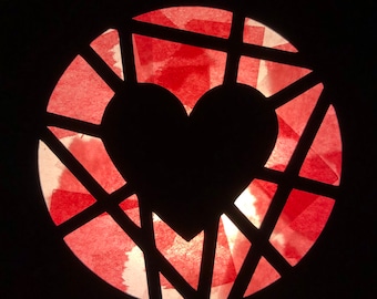 Paper Suncatcher Heart Paper Stained Glass Children's Tissue Paper Craft Templates Senior Activities Windows Decor Classroom Activities