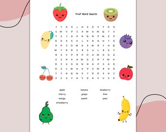 Word Search Puzzle Party Game Printable Seniors and Kid's Activities  Fruit Brain Game Worksheet for Classroom Activity Puzzle Template