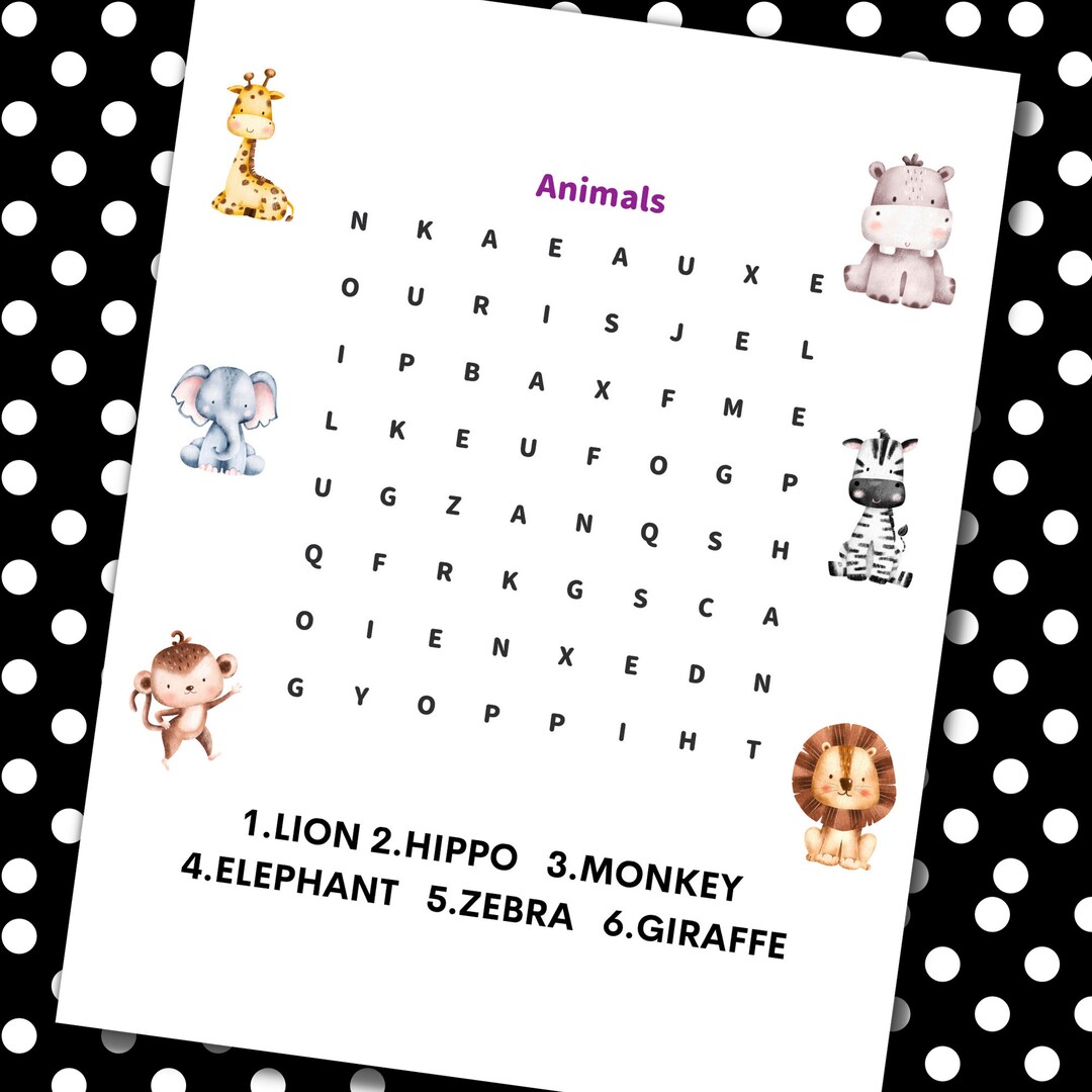 Word Search Puzzles Animal Printable Puzzle 3 Templates Worksheet Kids ...