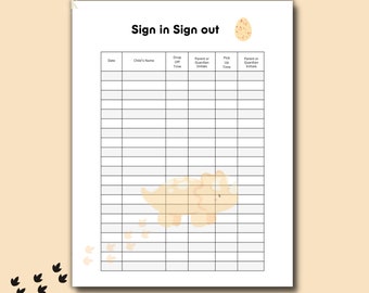 Sign-in Sheets Printable Daycare Sign-in Sheets Dinosaur Sign in and out Form Attendance Forms  Attendance Log Attendance Record Templates