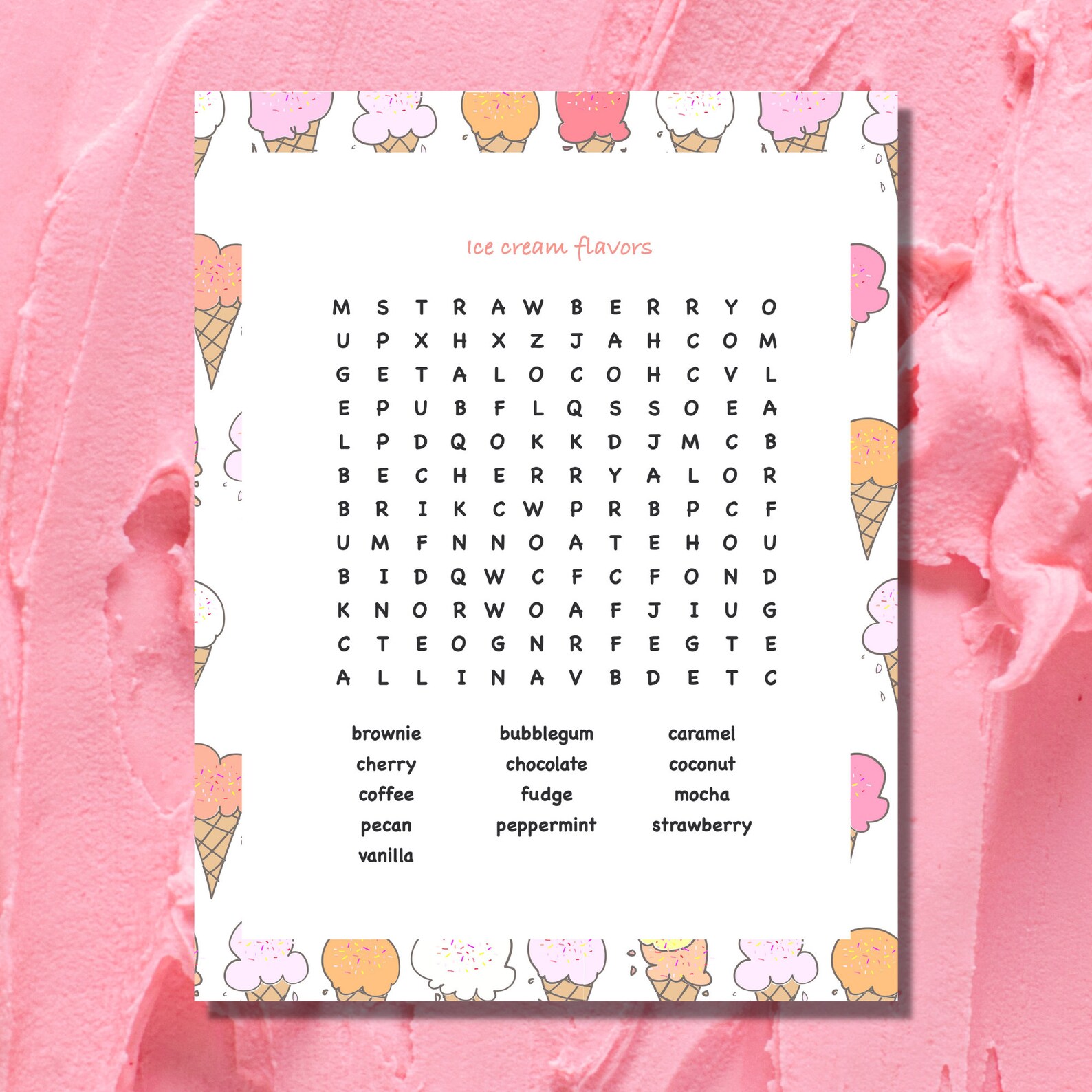 Ice Cream Flavors Word Search Puzzle Printable Brain Teaser Etsy