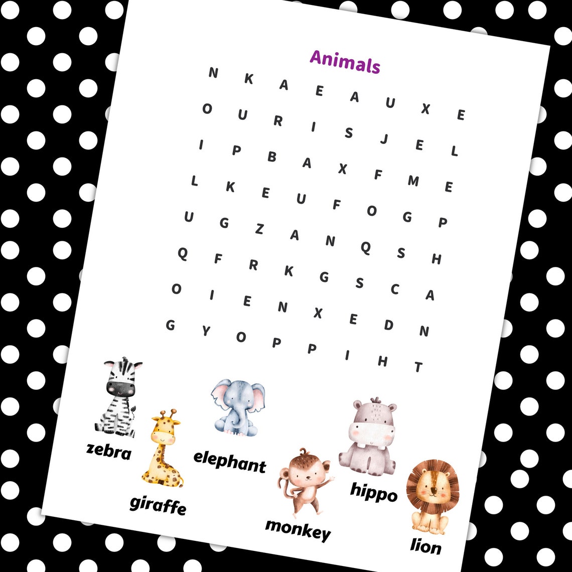 Word Search Puzzles Animal Printable Puzzle 3 Templates Worksheet Kids ...