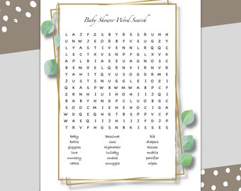 Word Search Printable Baby Shower Party Games Puzzles Brain Games Baby Shower Games Puzzles Printable Game Gender Neutral Minimalist Design
