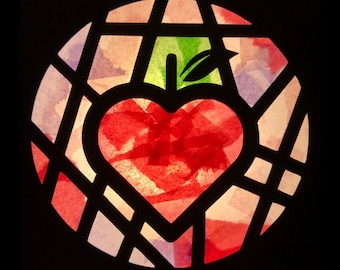 Apple Heart Paper Suncatcher Tissue Paper Stained Glass Window Decor Senior Activities Kids Paper Crafts Classroom Activities Templates