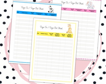 Sign-in Sheets Printable  Attendance Sheet Drop off Form Classroom Attendance Sign in and out Logs School Sign in-out Sign in Sheet