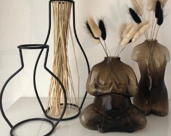 Iron Black Silhouette Wire Outline Line Vase | Set of 2 | Nordic Candle Holder | Modern Minimalist Flower Vase | Birthday Gift  | UK STOCK