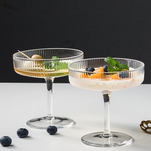 Glass Ripple Champagne Saucer Cup Nordic Ribbed Martini Etsy UK