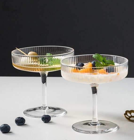 Glass Ripple Nordic Champagne Saucer Cup Ribbed Martini Glass Coupe Vintage  Looking Dessert Cocktail Glass Wedding Birthday Gift UK 
