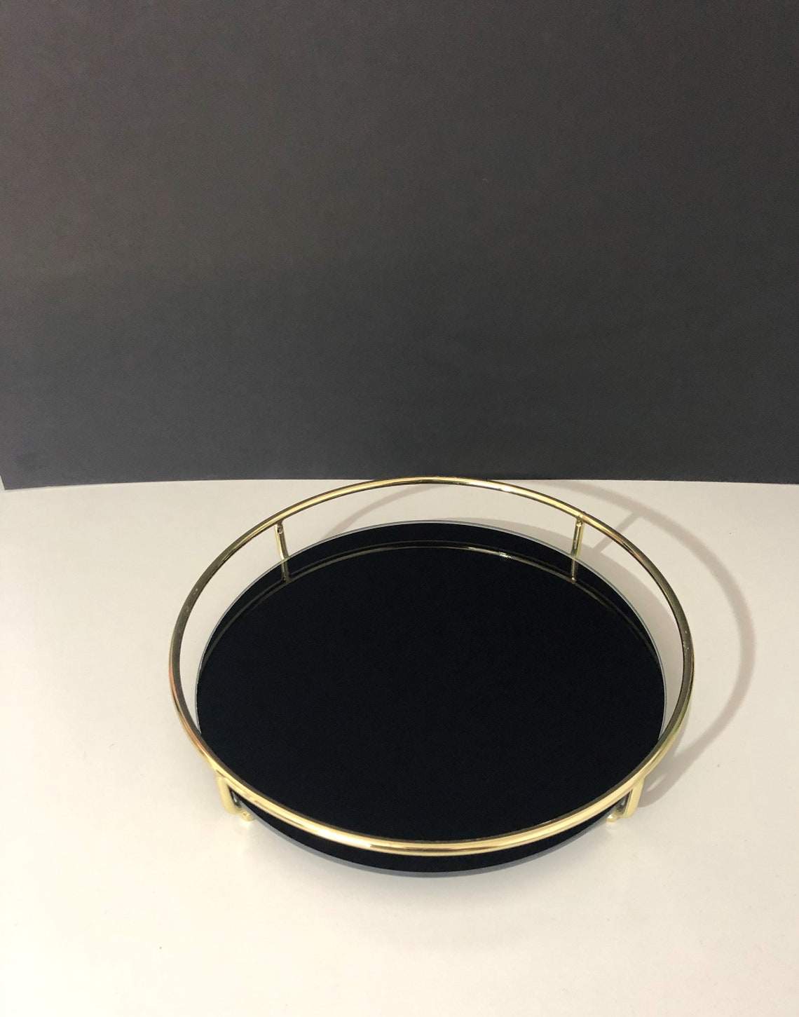 Black and Gold Decorative Round Tray For Candles Vases Etsy