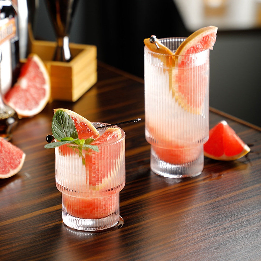 Ripple Glass Cocktail Cup Ribbed Drinking Crystal Minimalist Tumbler