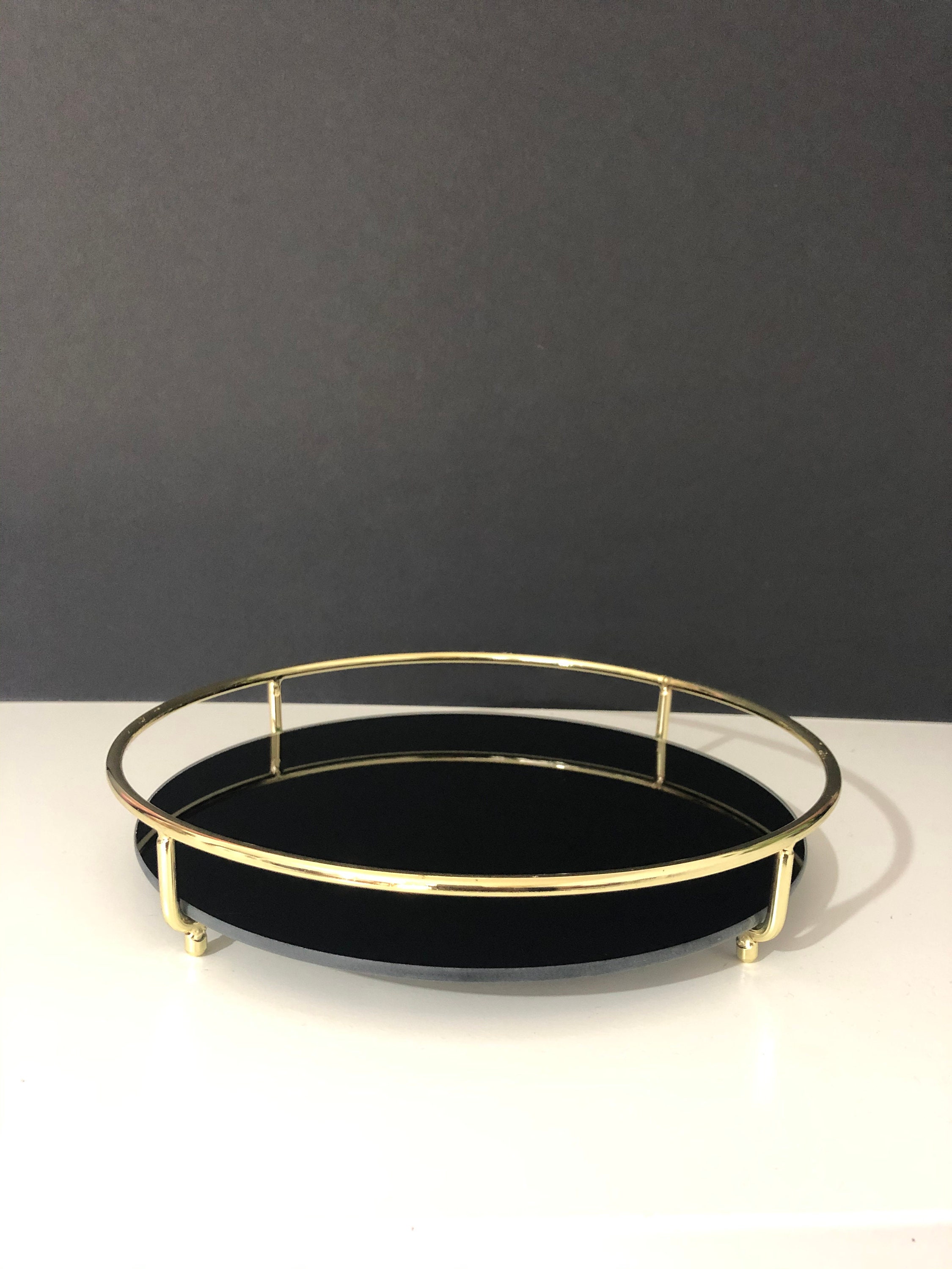 Black and Gold Decorative Round Tray For Candles Vases Etsy