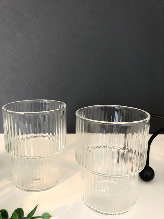 Vertical Ribbed Thick Glass Cup, Iced Coffee, Whiskey Water, Clear