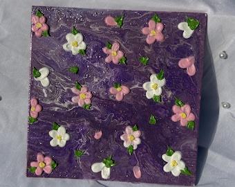 Purple flower painting on canvas
