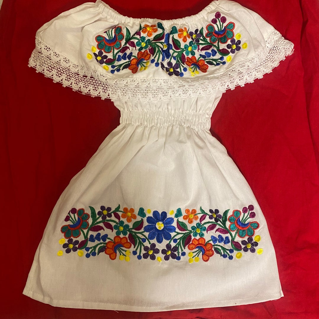 Girls Traditional Mexican Dress Floral Mexican Embroidered - Etsy