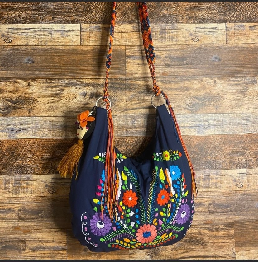 Mexican Embroidered Bag with Tassels. Mexican Morral Bag. Etsy