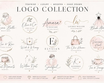Feminine Logo Design, Hand Drawn Logo, Boutique Logo, Elegant Brand Identity, Floral Logo Design, Small Business Logo, Digital Download