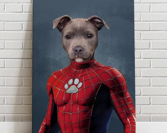 Custom Pet Portrait   Spider man Pet Canvas Dog Cat Portrait