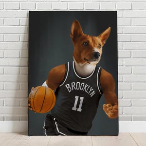 Custom Pet Portrait, Brooklyn Nets, Basketball fan gift, Funny Pet Lover, Fathers Day