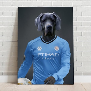 Custom Pet Portrait Manchester City FC Soccer World Cup Football Canvas Funny Pet Lover
