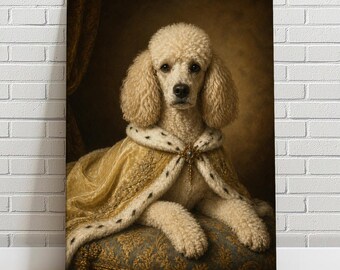 Custom Royal Poodle Portrait from Photo | Renaissance Queen Poodle Painting | Personalized Pet Gift | Regal White Poodle Canvas Print