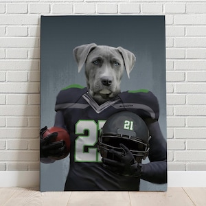 Custom Pet Portrait Football Seattle Seahawk Canvas Funny Pet Lover Fathers Day
