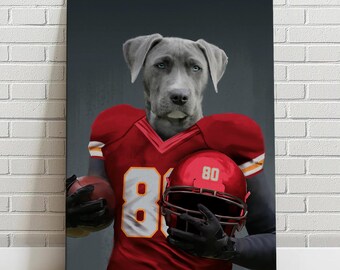 Retrato de mascota personalizado Fútbol Kansas City Chief Lienzo Retrato de perro y gato