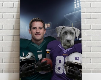 Custom Pet Portrait Football Jersey Human Portrait, Personalized Pet Canvas Dog Cat Portrait, Gift for husband