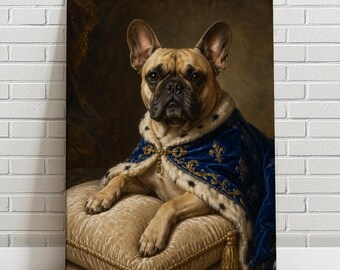 Custom Royal French Bulldog Portrait from Photo | Renaissance King Frenchie Painting | Personalized Pet Gift | Regal Frenchie Canvas Print