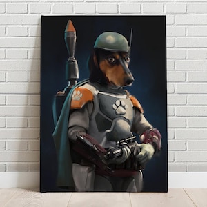 Custom Pet Portrait Boba Fett StarWars Canvas Funny Pet Lover Fathers Day