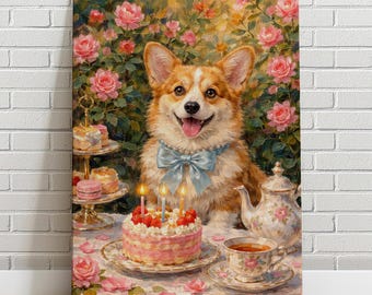 Custom Pet Portrait Painting, Birthday cake, cat portrait, dog portrait, Canvas Pet memorial gift