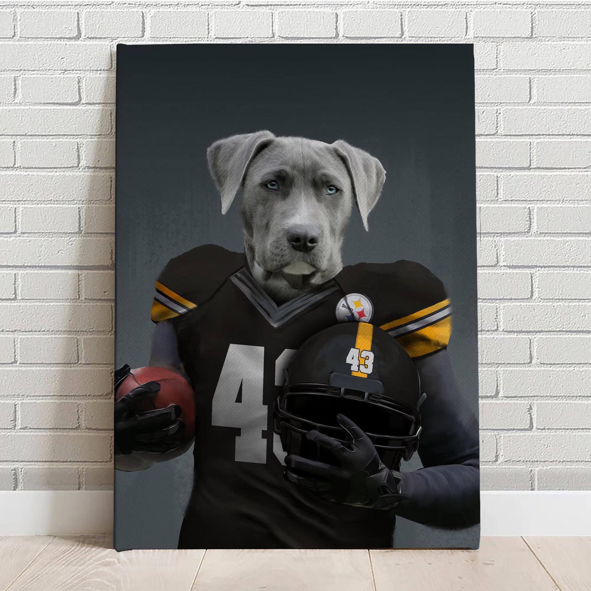Custom Pet Portrait Football Pittsburgh Steelers Canvas Funny Pet Lover Fathers Day