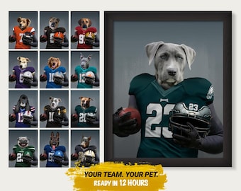 Custom Pet Portrait Football Jersey Portrait, Personalized Pet Canvas Dog Cat Portrait, Christmas Gift