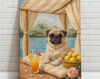 Custom Pet Portrait Painting, Pool Party, cat portrait, dog portrait, Canvas Pet memorial gift