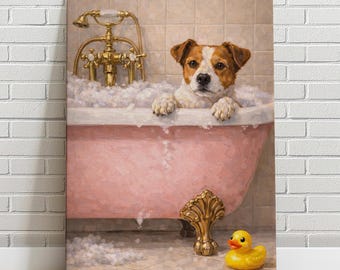 Custom Pet Portrait Painting, Bath Time, cat portrait, dog portrait, Canvas Pet memorial gift