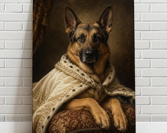 Custom Royal Dog Portrait from Photo | Renaissance German Shepherd Painting | Personalized Pet Gift | Regal Dog Wall Art Canvas Print