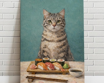 Custom Pet Portrait Painting, Sushi Dinner, cat portrait, dog portrait, Canvas Pet memorial gift