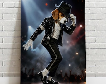 Custom King of Pop Pet Portrait from Photo | Pop Star Dog Painting from Photo | Personalized Funny Pet Gift | Music Dog Wall Canvas Print
