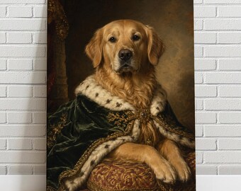 Custom Royal Golden Retriever Portrait from Photo | Renaissance King Dog Painting | Personalized Pet Gift | Regal Golden Dog Canvas Print