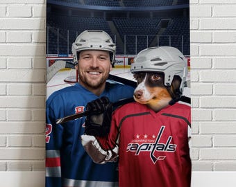 Custom Pet Portrait Hockey Jersey Human Portrait, Personalized Pet Hockey Canvas Dog Cat Portrait, Gift for him